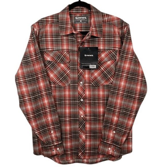 NWT SIMMS Gallatin Long Sleeve Flannel Shirt Orange Plaid Pearl Snap Size Medium - Picture 2 of 16